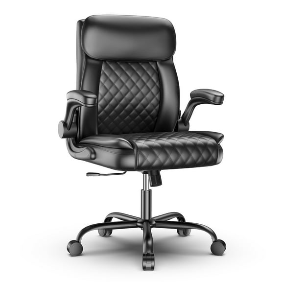 Seenda Big and Tall Office Chair 330lbs, Heavy Duty Executive Desk Chair with Extra Wide Seat, High Back Ergonomic Leather Computer Chair with Padded Armrests, Black