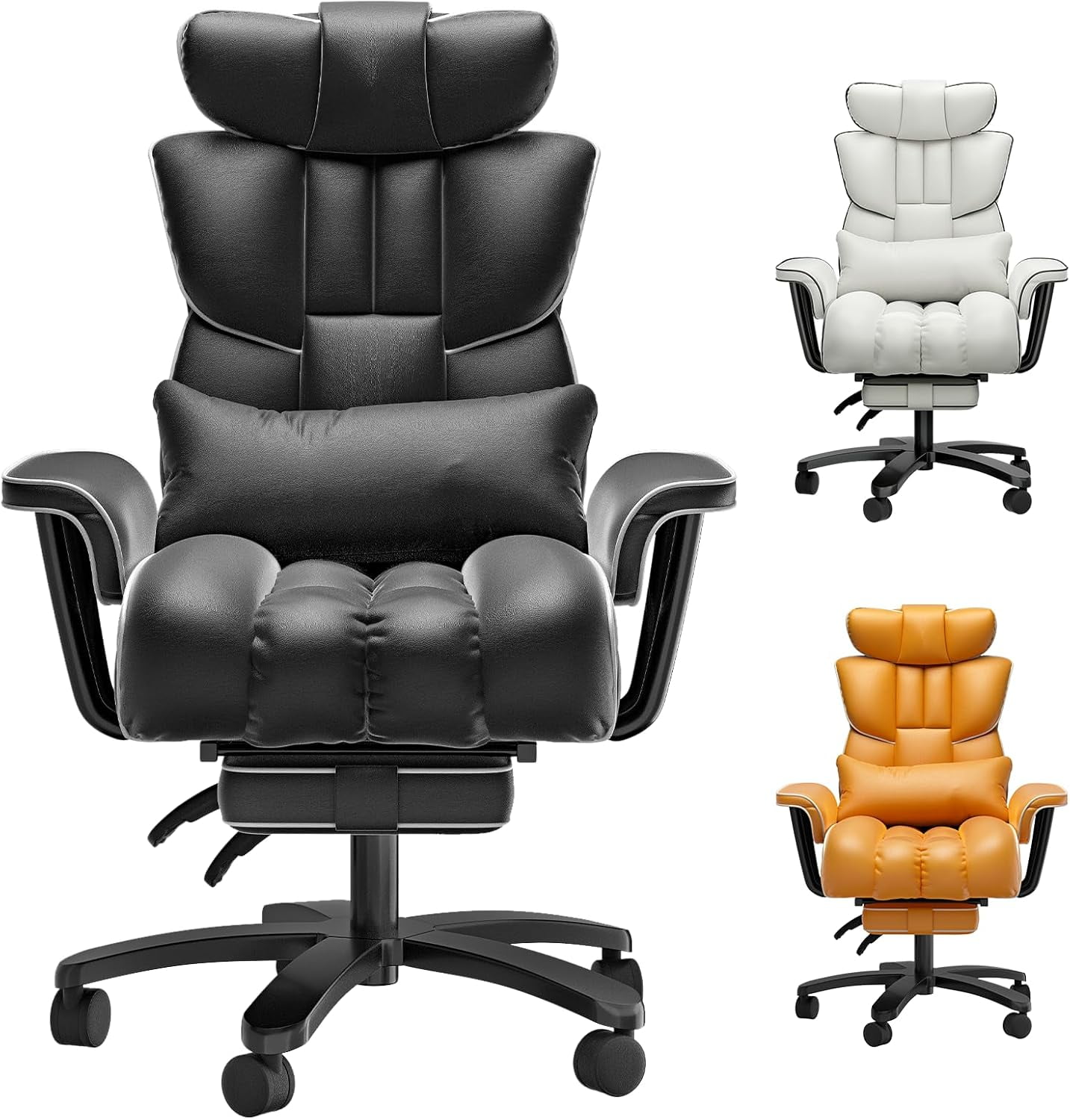 Big and Tall Office Chair 400lbs Wide Seat, Comfy Reclining Office