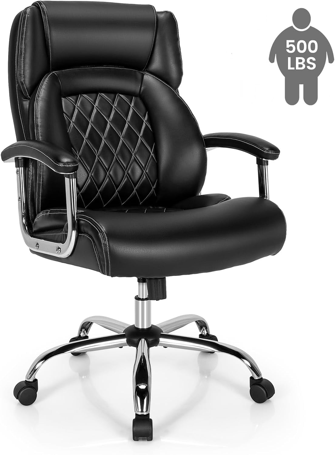 Black High Back Leather Swivel Executive Chair with Metal Base