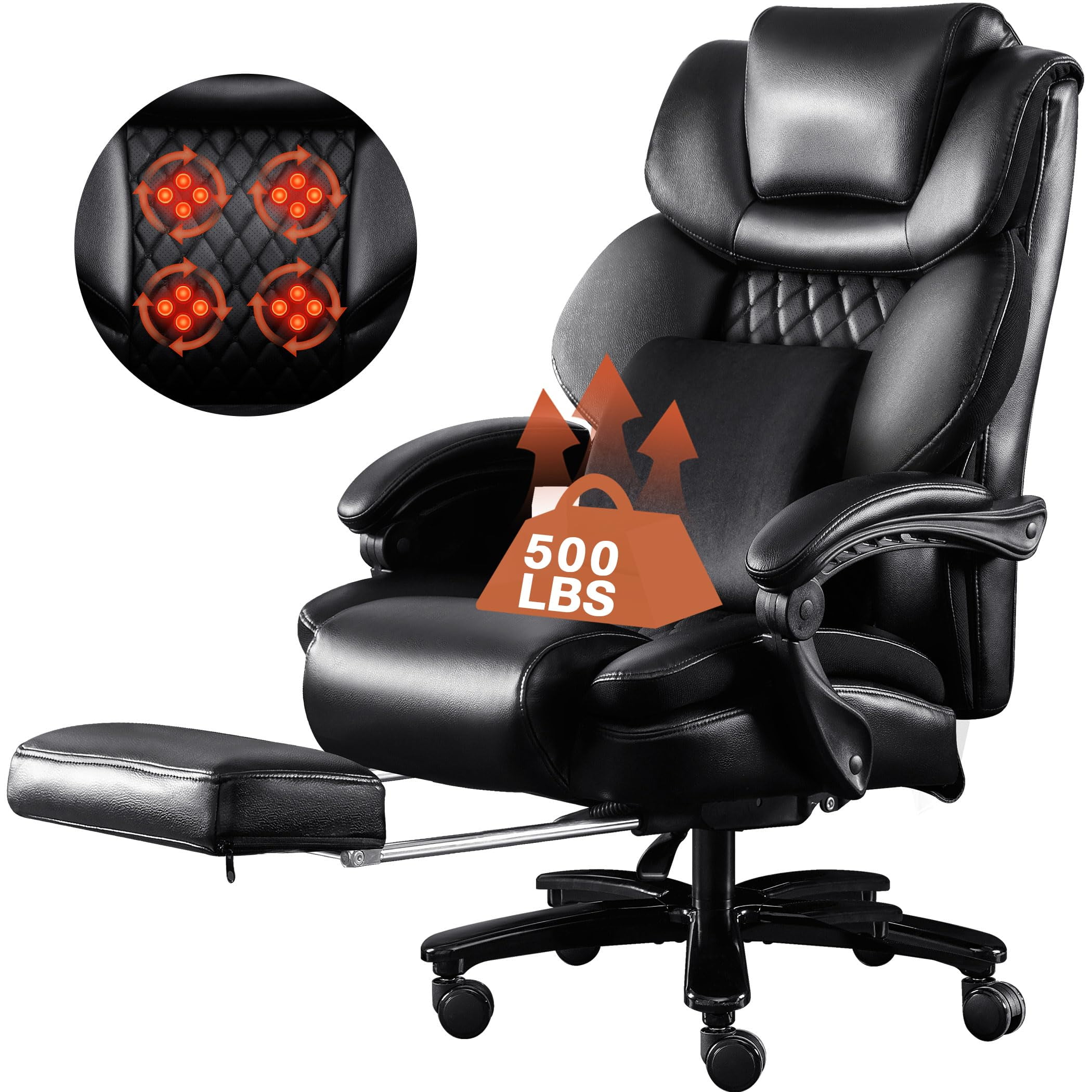 Big Tall Office Chair 500lbs Ergonomic Reclining 3D Massager Wide Seat Footrest Walmart