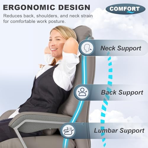 Big and Tall Office Chair, 500lbs PU Executive Office Chair, High Back Ergonomic Office Chair with Footrest, Computer Desk Chair with Adjustable Headrest(Brown)