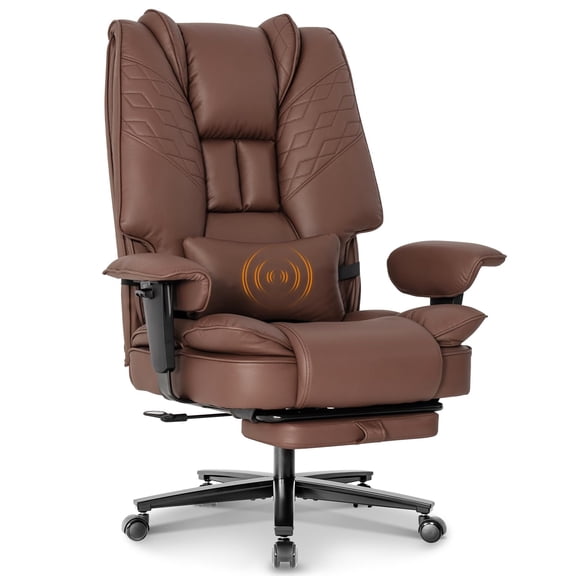 Big and Tall Office Chair 650lbs, High Back Executive Office Chair with Foot Rest, PU Leather Heavy-Duty Computer Chair for Home Office, Massage Pillow (Brown)