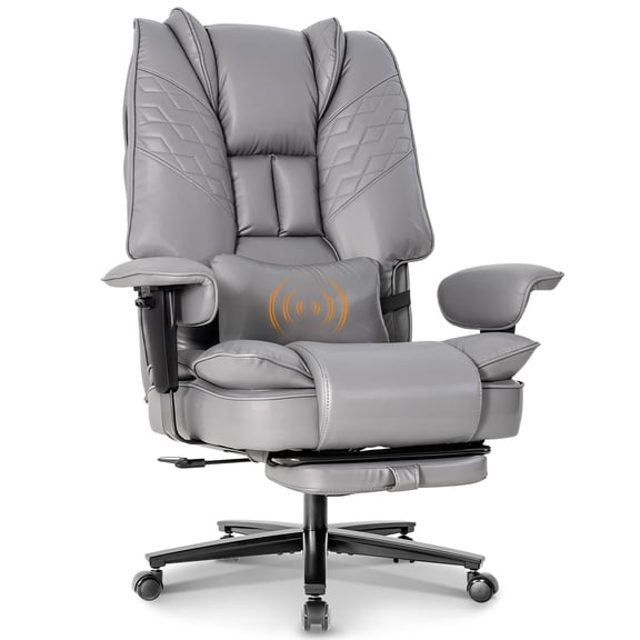 Big and Tall Office Chair 650lbs, High Back Executive Office Chair with Foot Rest, PU Leather Heavy-Duty Computer Chair for Home Office, Massage Pillow (Grey)