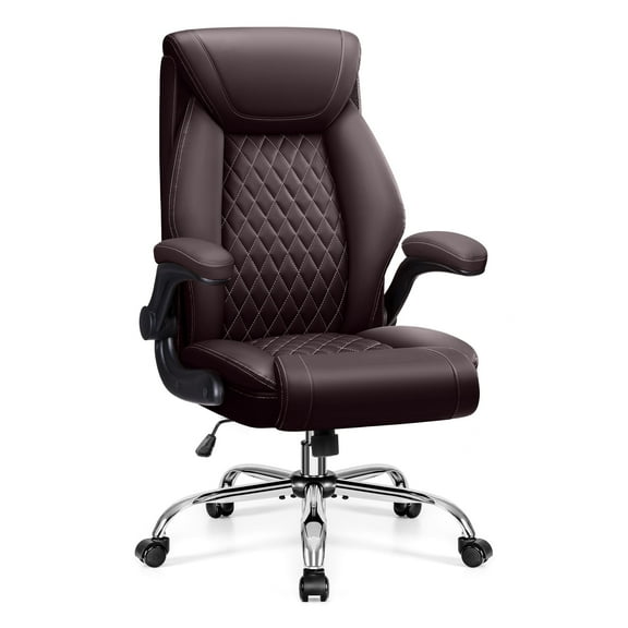 FASTES Ergonomic Office Chair, Desk Chair with High Back Flip-up Armrests Big and Tall Gaming Leather Chair with Rocking Function 2 Reclining Position,Coffee