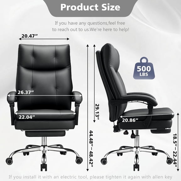 Big and Tall Office Chair with Foot Rest Ergonomic High Back Executive Desk Chair Heavy Duty Reclining Computer Chair Wide Spring Cushion for Cross Legged Home Office Gaming Relax