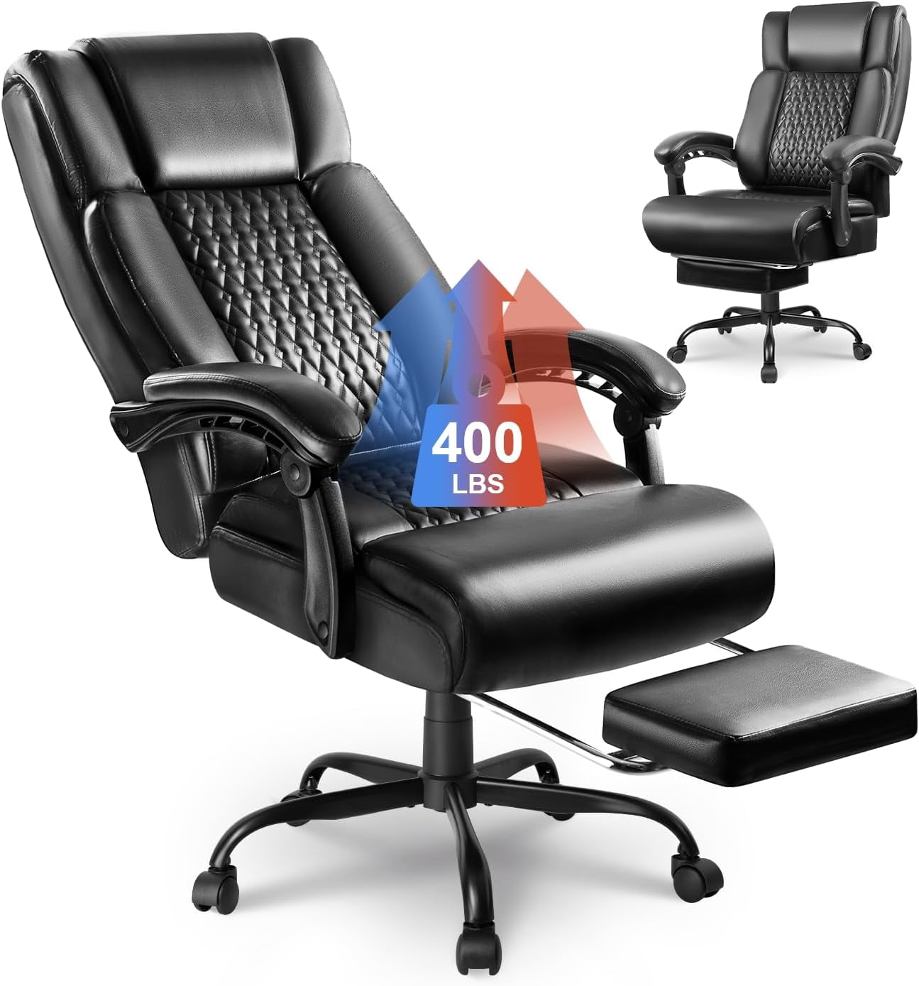 Big & Tall Office Chair For Heavy People Up To 650lbs - Executive Leather Desk Chair With Lumbar Support