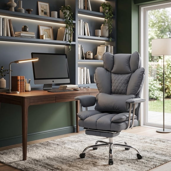 Big & Tall Office Chair - High Load Capacity 350 LBS, Ergonomic Design - Pocket Spring Lumbar Support, 150° Reclining, Footrest, Adjustable Armrests, PU Leather
