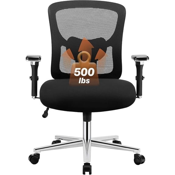 Big and Tall Office Desk Chair with Lumbar Support, 500lbs Heavy Duty Mesh Ergonomic Computer Chair with 4D Armrest and Wide Comfy Seat, Wheels for Adult