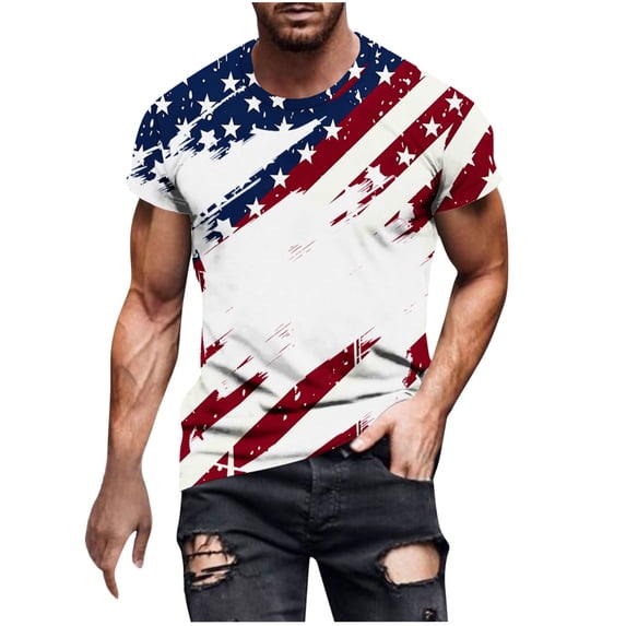 Big & Tall Patriotic Tshirts Short Sleeve Summer Stars Crewneck July 4th Graphic Tees Independence Day Dark Blue, 3XL