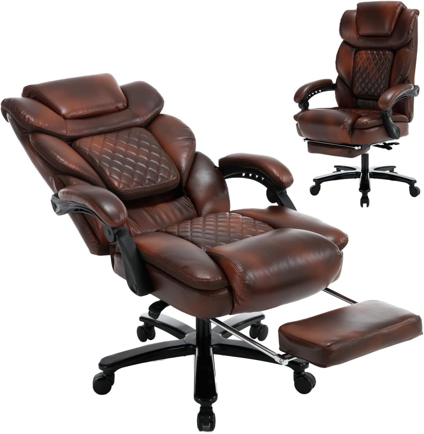 Big Tall Reclining Office Desk Chairs with Footrest Back Support Wide