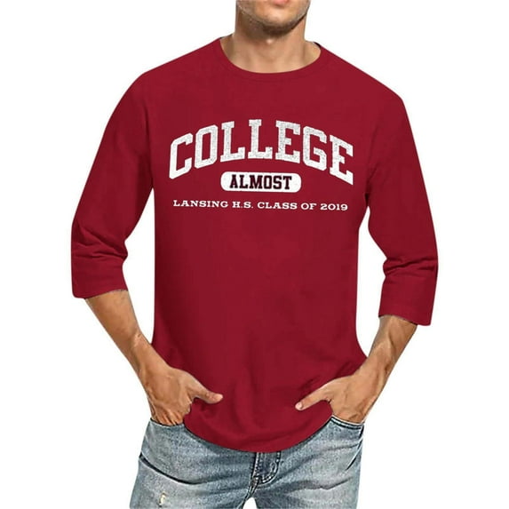 Big and Tall Shirts for Men 3/ 4 Sleeve Letter City Name T Shirts Comfortable Crewneck Solid Color Fit Tee Shirt Tops Bulk T Shirt Pack Mens Shorts Pocket Pack Big V Neck Men for Set 2XL