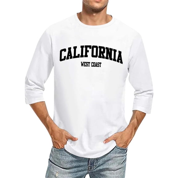 Big and Tall Shirts for Men 3/ 4 Sleeve Letter City Name T Shirts Comfortable Crewneck Solid Color Fit Tee Shirt Tops Men Graphic T Muscle for The Pack L
