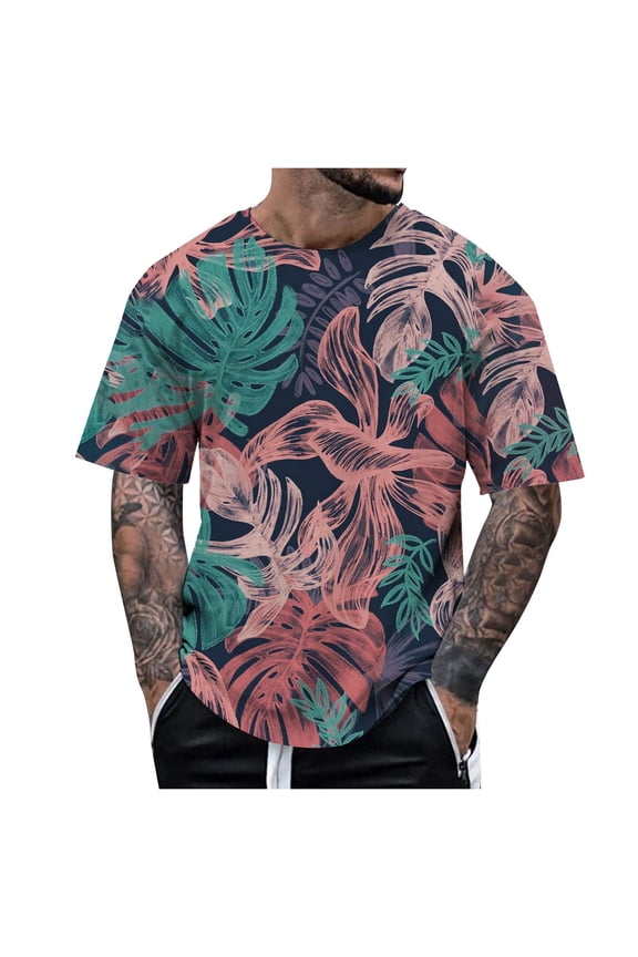 Big and Tall Shirts for Men Causal Short Sleeved Tropical Style Print T Shirt Heat compatible with Machine for T Shirts Pocket Men Plain Pack Night Shirt Set Mens Socks Size 13-15 Tee 3XL