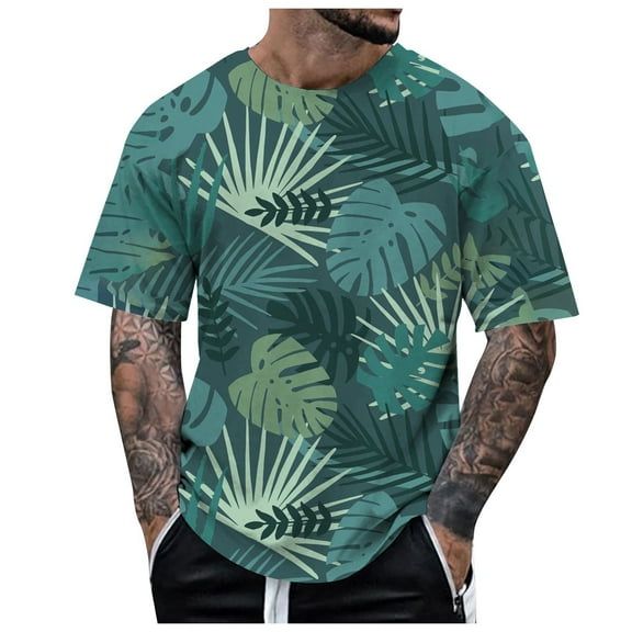Big and Tall Shirts for Men Causal Short Sleeved Tropical Style Print T Shirt Heat compatible with Machine for T Shirts Pocket Men Plain Pack Night Shirt Set Mens Socks Size 13-15 Tee S