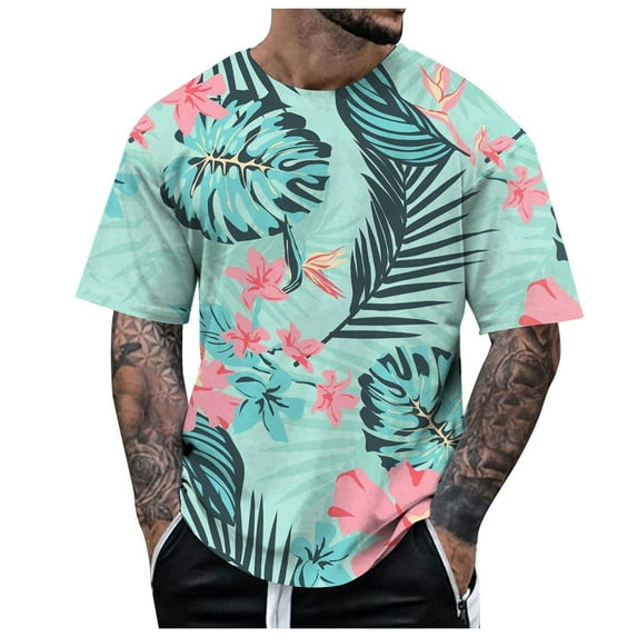 Big and Tall Shirts for Men Causal Short Sleeved Tropical Style Print T Shirt Heat compatible with Machine for T Shirts Pocket Men Plain Pack Night Shirt Set Mens Socks Size 13-15 Tee L