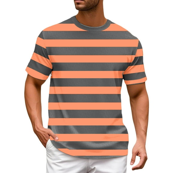 Big and Tall Shirts for Men European Color Blocked Striped Navy Sailor Striped Men Casual Loose Comfortable Trendy Summer Beach Round Neck Short Sleeved T Shirt Mens V Neck T Shirts Thick Pack 2XL