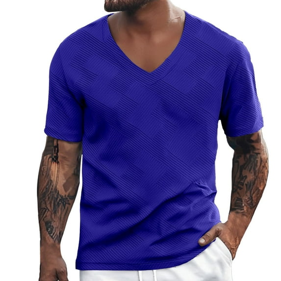 Big and Tall Shirts for Men European Solid Color Jacquard Men Trendy Casual Versatile Business Foreign Trade Sports Comfortable V Neck Short Sleeved T Shirt Men's T Shirt Mens A Spandex Shirts A XL