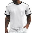 thumbnail image 1 of Big and Tall Shirts for Men European Solid Color Vertical Stripe Color Blocked Top For Men Casual Loose Comfortable Trendy Business Foreign Trade Round Neck Short Sleeved T Shirt Mens Plain T S, 1 of 8