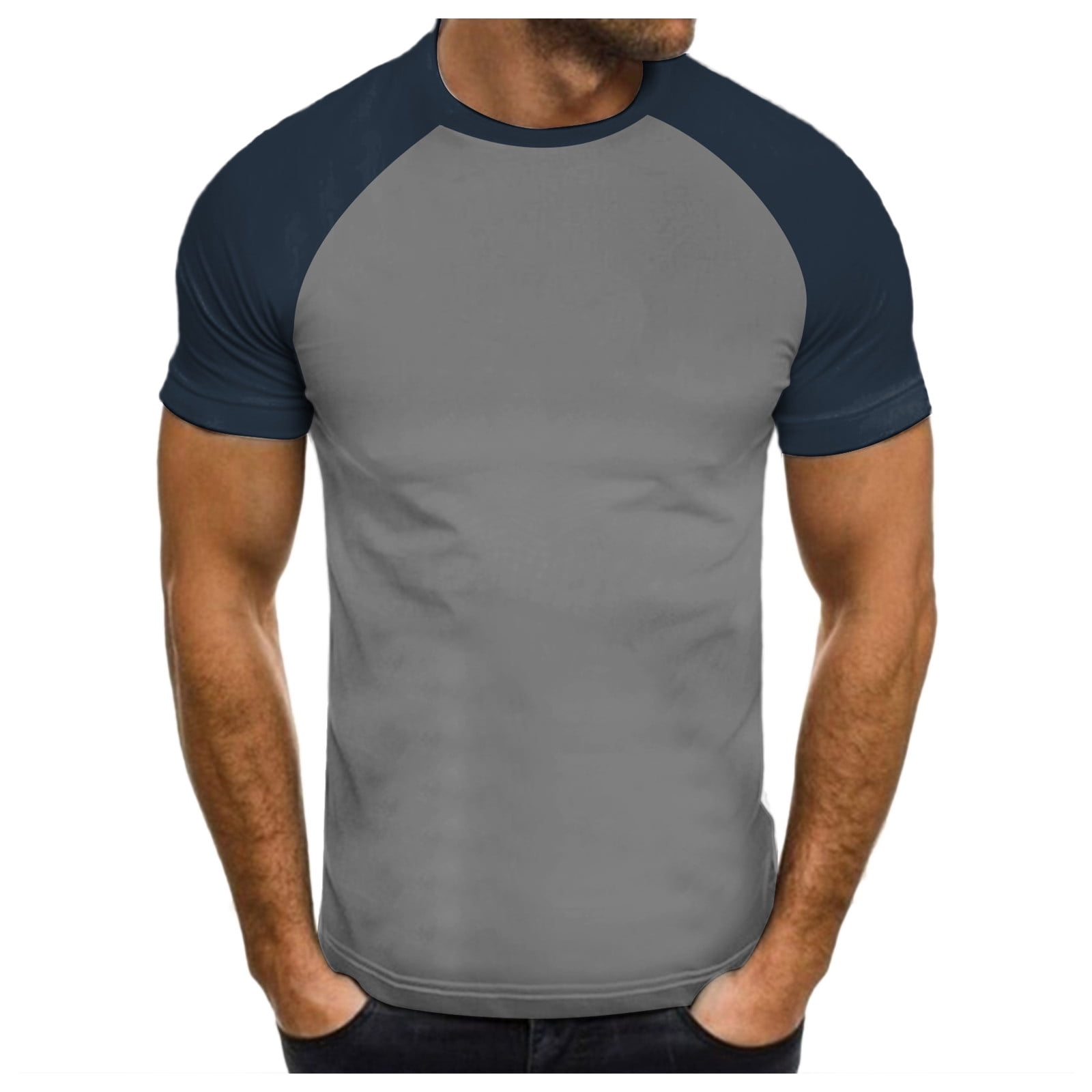 Big and Tall Shirts for Men Fashion Casual Color Matching Round Neck ...