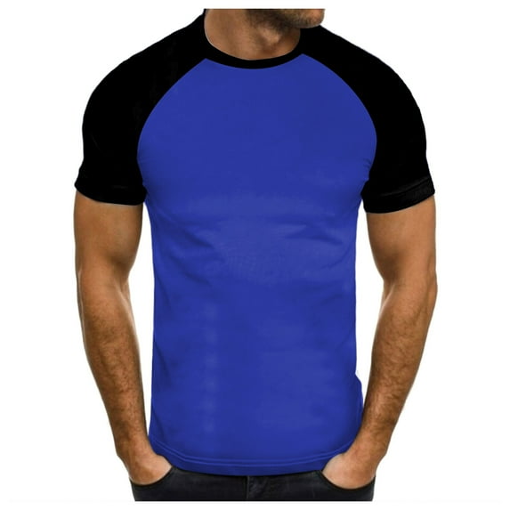 Big and Tall Shirts for Men Fashion Casual Color Matching Round Neck Short Sleeved T Shirt Large Tall Mens Shirts Soft T Shirt Pack for Men Plain Large Mens Medium 2XL