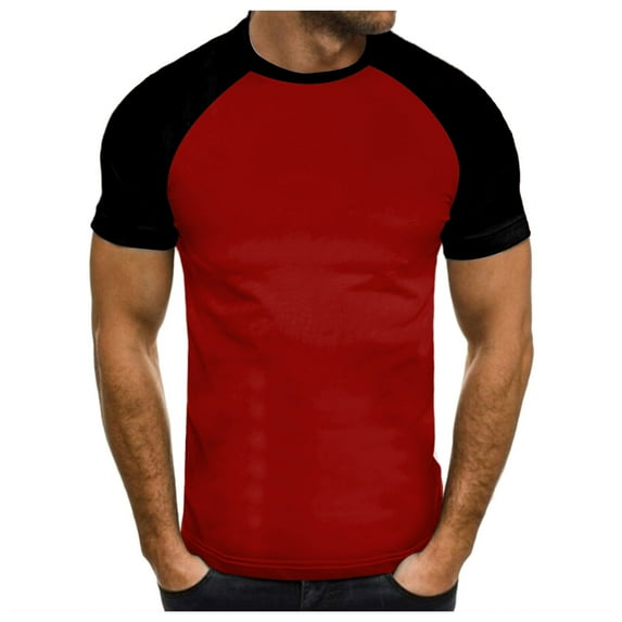 Big and Tall Shirts for Men Fashion Casual Color Matching Round Neck Short Sleeved T Shirt Large Tall Mens Shirts Soft T Shirt Pack for Men Plain Large Mens Medium M