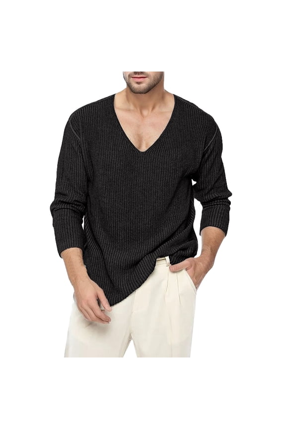 Big and Tall Shirts for Men Fashion Casual Knit Wool V Neck Long Sleeve Sweater Jacket Pack Mens T Shirts Men's Cropped T for Men Large Tall Man Medium Shirt Dry Blend Shirt XL