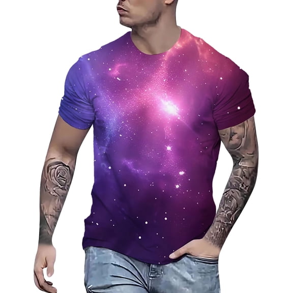 Big and Tall Shirts for Men Fashion Star Themed Printed Short Sleeved Casual And Comfortable T Shirt Tee Shirt for Men Pocket T Shirts Pocket Multiple Pack Mens Set Ling Sleeve Plain 2XL