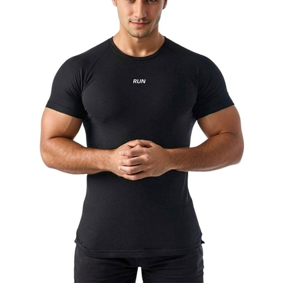 Big and Tall Shirts for Men Fitness Tight Short Sleeved T Shirt Round Neck Bodybuilding Running Sports Bottoming Shirt High Elastic Breathable Short Sleeved Tops Man Shirts Men Running T Pack 2XL