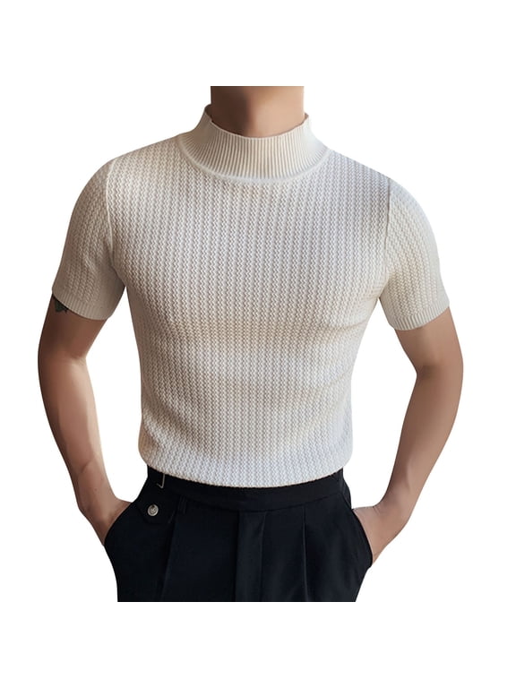 Big and Tall Shirts for Men Half Turtleneck Casual Fashion Knitted Bottoming Shirt Tops Knitted Short Sleeve T Shirt Casual Comfortable Tee Mod Bod Tops And Set Men Shorts Athletic Striped Long 3XL