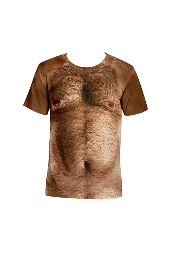 Big and Tall Shirts for Men Male Hairy Chest Tshirt 3D Printed With Round Neck Pattern Short Sleeved Tshirt Mens Tall T Shirts Mens Packs Men Running Shirt Packs of The Tee Shirt Short 2XL