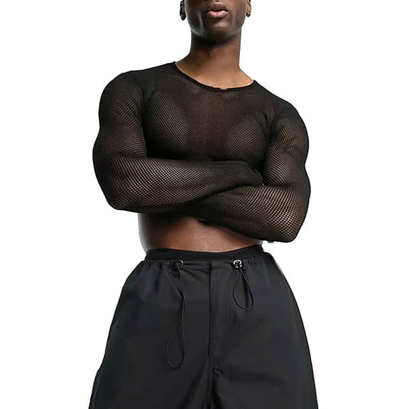 Big and Tall Shirts for Men Male Man Top Clothing Slightly Transparent Long Sleeve Round Neck Crop Top T Shirt Men T Shirts Graphic Pack Turtle Neck for Pack Big Mens Long 2xlt Log Sleeve XL