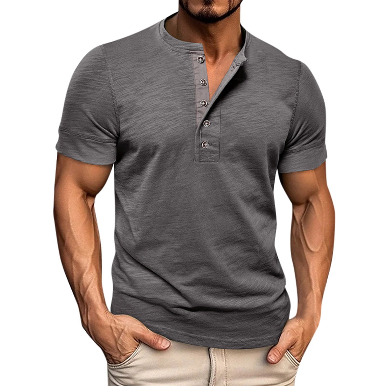 Big and Tall Shirts for Men Male Spring Short Sleeve Solid Color Letter ...