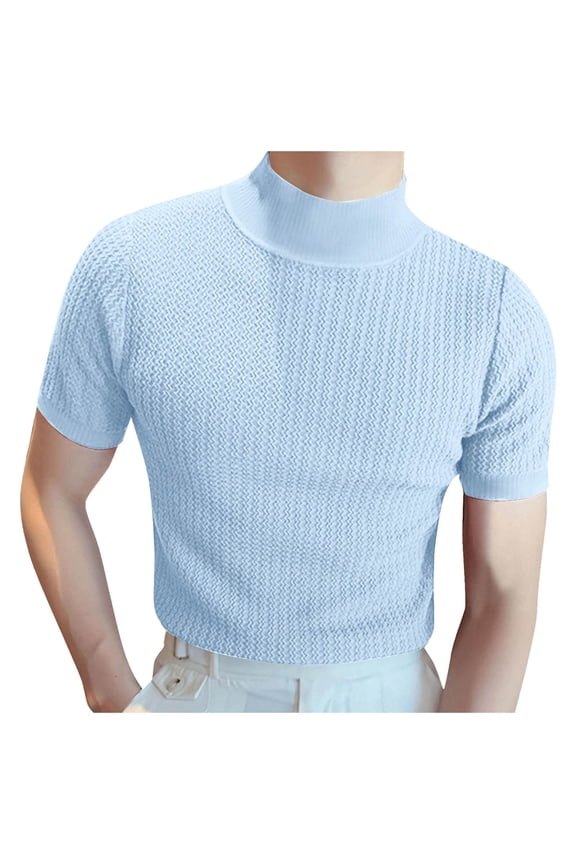 Big and Tall Shirts for Men Male Spring And Summer Knitted High Neck Short Sleeve Solid Color Pleated Round Neck Casual T Shirt Top Tall Men Shirts Shirt Pack for T Night Medium 2XL