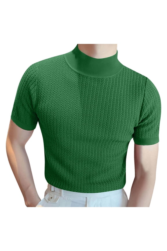 Big and Tall Shirts for Men Male Spring And Summer Knitted High Neck Short Sleeve Solid Color Pleated Round Neck Casual T Shirt Top Tall Men Shirts Shirt Pack for T Night Medium 2XL