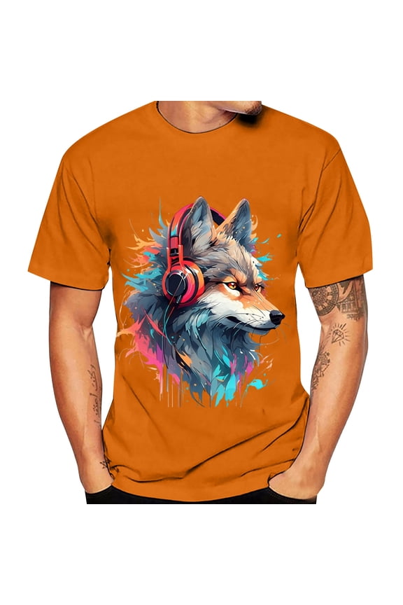 Big and Tall Shirts for Men Male's T Shirt Short Sleeve Round Neck Animal Printing Street Art Sports Shirt Tall T Shirts for Men Big And Mens Pocket Fashion Medium L