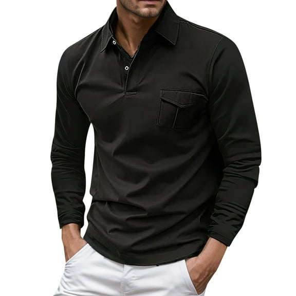 Big and Tall Shirts for Men Man‘ s Casual Style Clothing Solid Color Long Sleeve Pocket T Shirt Male Turn Down Collar Shirt Shirts for Large Men Big And Tall Mens Size Small Cropped T Pack S