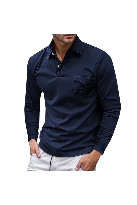Big and Tall Shirts for Men Man‘ s Casual Style Clothing Solid Color Long Sleeve Pocket T Shirt Male Turn Down Collar Shirt Shirts for Large Men Big And Tall Mens Size Small Cropped T Pack S