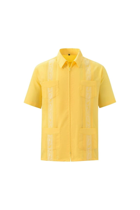 Big and Tall Shirts for Men Short Sleeve Cuban Guayabera Shirts Full Zip Front Mexican Shirt With Pocket Men T for Big And Tall T Graphic Undershirt Fashion Large Mens S