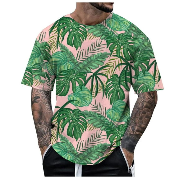 Big and Tall Shirts for Men Short Sleeved Tropical Style Print T Shirt Summer Mens Slim Fit T Shirts Log Sleeve for Men Graphic Shirt Pack Mens Medium Large V Neck XL