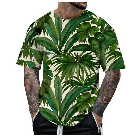 Big and Tall Shirts for Men Short Sleeved Tropical Style Print T Shirt Summer Mens Slim Fit T Shirts Log Sleeve for Men Graphic Shirt Pack Mens Medium Large V Neck 2XL