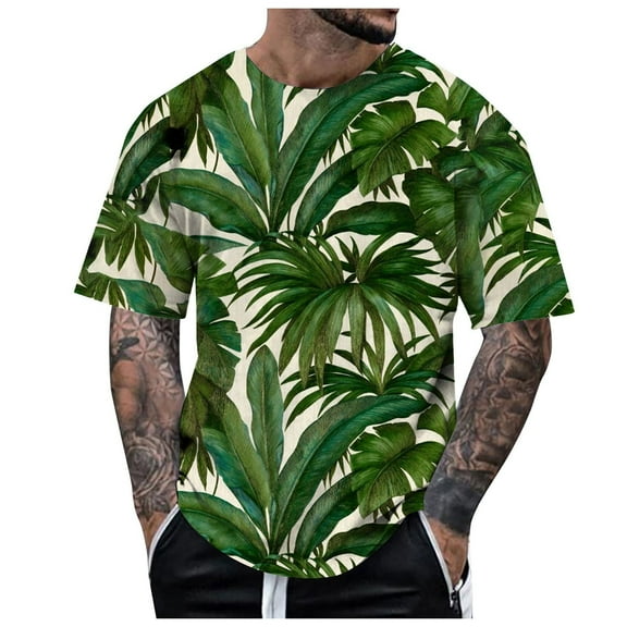Big and Tall Shirts for Men Short Sleeved Tropical Style Print T Shirt Summer Mens Slim Fit T Shirts Log Sleeve for Men Graphic Shirt Pack Mens Medium Large V Neck XL