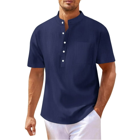 Big and Tall Shirts for Men Soild Color Shirt Short Sleeve Hippie Casual Band Collar Summer Beach T Shirts Large Tall Mens Nightshirts for Men Sizes Packs of The Pocket T XL
