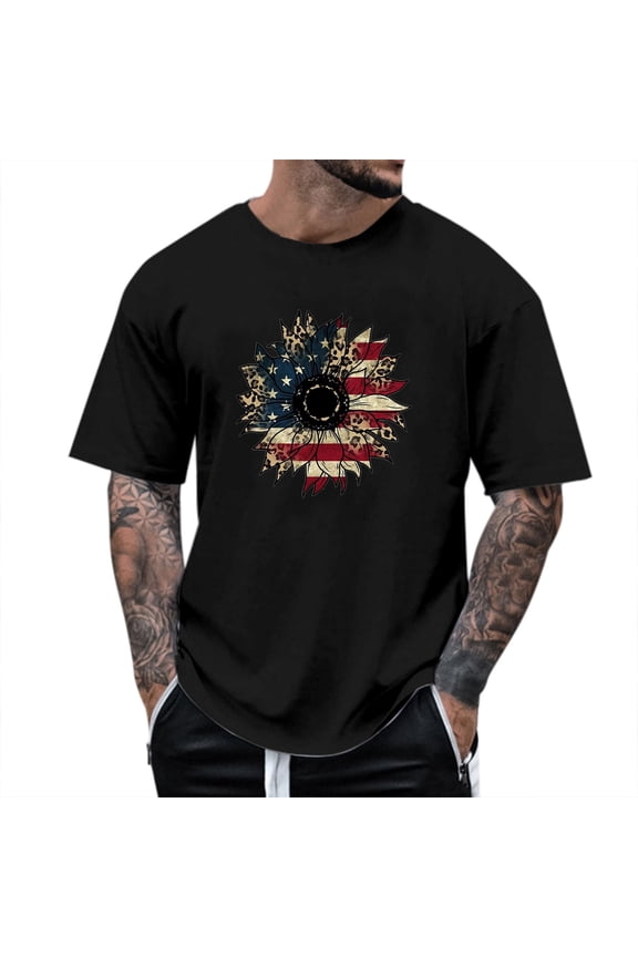 Big and Tall Shirts for Men Summer Casual Round Neck Short Sleeved Men's Casual T Shirt America Independence Day T Shirt Mens Shirts Pack Men S Tee Tall Man for Graphic M