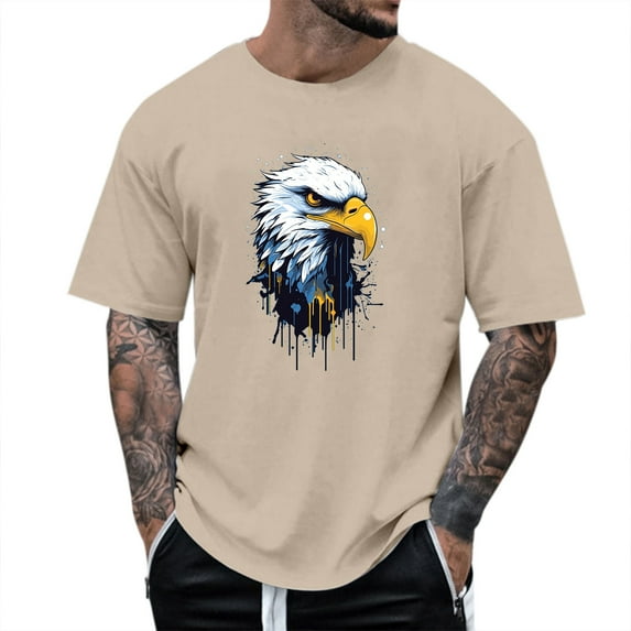 Big and Tall Shirts for Men Summer Round Neck Short Sleeve Men's Fashion Outdoor Leisure Eagl E Pattern T Shirt Big And Tall Mens Shirts T Pack for Men Bulk Shirt Blank Graphic 3XL