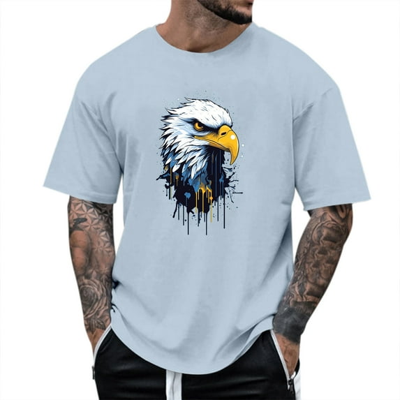 Big and Tall Shirts for Men Summer Round Neck Short Sleeve Men's Fashion Outdoor Leisure Eagl E Pattern T Shirt Big And Tall Mens Shirts T Pack for Men Bulk Shirt Blank Graphic L