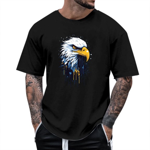 Big and Tall Shirts for Men Summer Round Neck Short Sleeve Men's Fashion Outdoor Leisure Eagl E Pattern T Shirt Big And Tall Mens Shirts T Pack for Men Bulk Shirt Blank Graphic XL