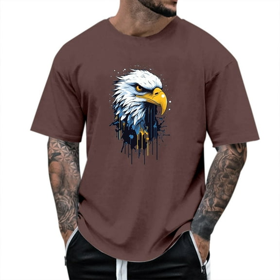 Big and Tall Shirts for Men Summer Round Neck Short Sleeve Men's Fashion Outdoor Leisure Eagl E Pattern T Shirt Big And Tall Mens Shirts T Pack for Men Bulk Shirt Blank Graphic XL