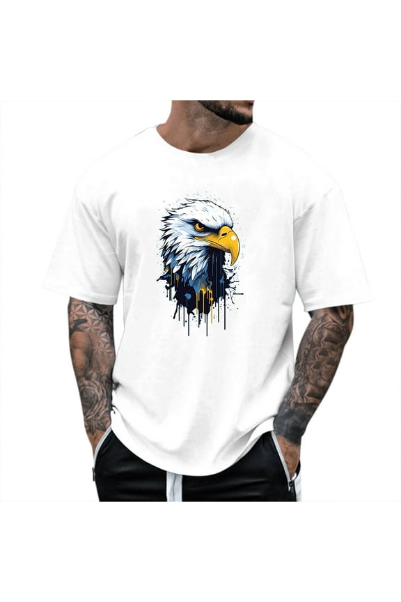 Big and Tall Shirts for Men Summer Round Neck Short Sleeve Men's Fashion Outdoor Leisure Eagl E Pattern T Shirt Big And Tall Mens Shirts T Pack for Men Bulk Shirt Blank Graphic 2XL