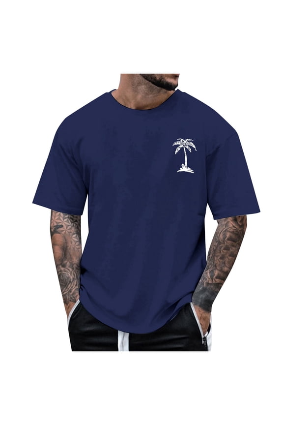 Big and Tall Shirts for Men Summer Shirt 2024 Short Sleeved Coconut Tree Print Men's T Shirt Man Shirts for Men Packs of The Large T Stretchy Casual Fashion 3xlt 2XL