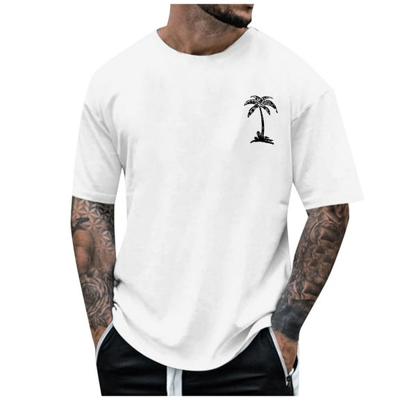 Big and Tall Shirts for Men Summer Shirt 2024 Short Sleeved Coconut Tree Print Men's T Shirt Man Shirts for Men Packs of The Large T Stretchy Casual Fashion 3xlt M